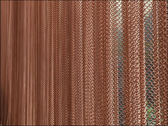 Satin Copper Colored Mesh Curtains 1/4 or 3/16 Weave And Handles